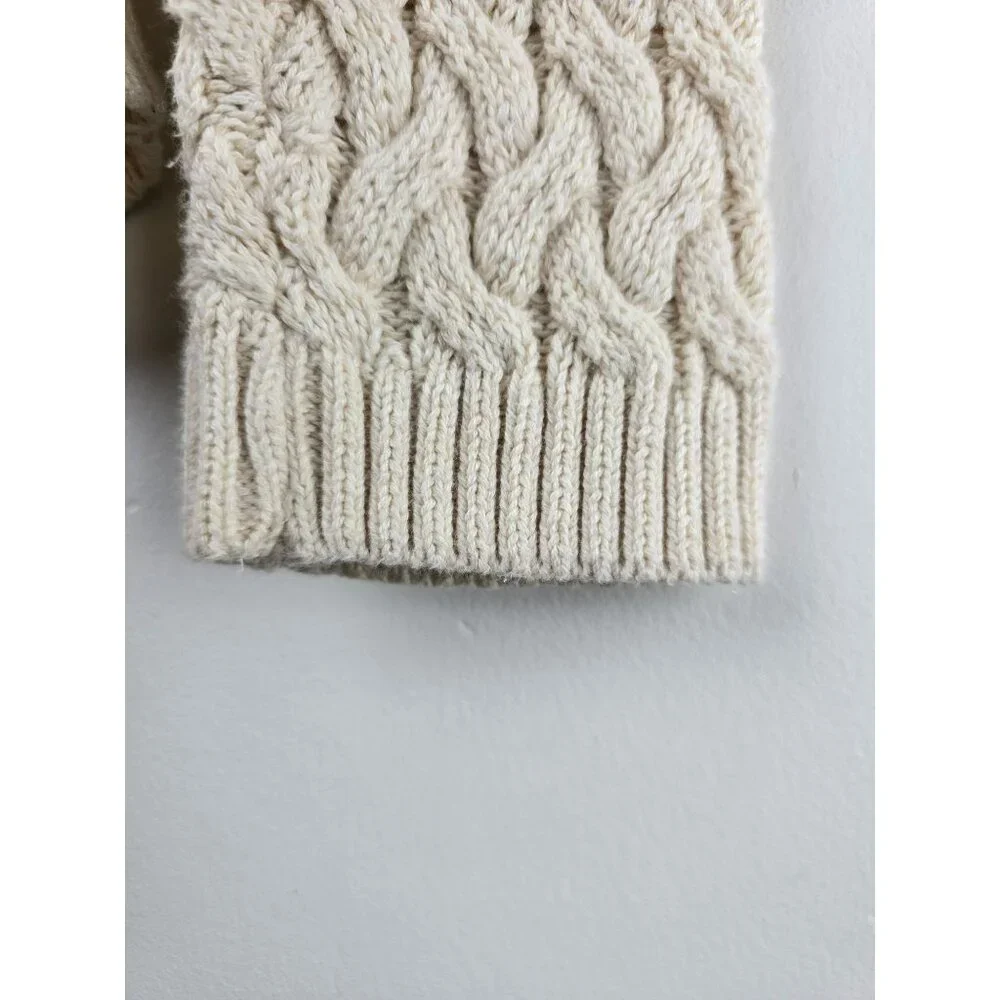 CHUNKY CABLE KNIT COTTON SWEATER Womens S Jeanne Pierre Fisherman Cream Ivory - Picture 9 of 9